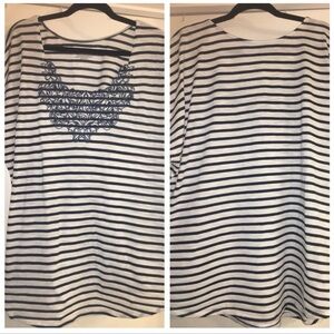 EUC Lane Bryant Blue & White Floral Embroidered Blouse Size 22/24 3X